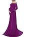 Maternity White Gowns Split Front Photography Dress for Photo Shoot,Purple(cotton),Large