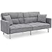 Best Choice Products Living Room Convertible Linen Fabric Tufted Splitback Sleeper Plush Futon Couch Furniture w/ Pillows - Dark Gray