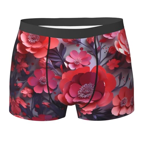 SYHEART Red Flowers Print Men'S Boxer Briefs With Elastic Comfort Fit Design For All-Day Wear