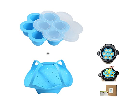 Egg Bites Molds for Instant Pot Accessories by ULEE - Together with a Silicone Steamer Basket - Fits Instant Pot 5/6/8 qt Pressure Cooker (Blue) - Thumbnail 7