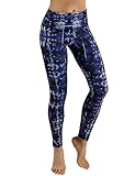 ODODOS Power Flex Women's Tummy Control Workout Running Printed Pants Yoga Pants With Hidden Pocket,Indigo, Large
