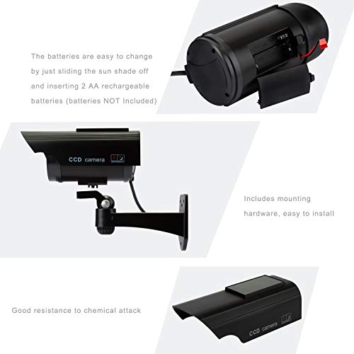 TOROTON Bullet Dummy Fake Surveillance Security CCTV Solar Powered Camera Simulation Monitor with LED Flashing Light, Outdoor and Indoor Use for Homes & Business, 1 Pack - Thumbnail 7