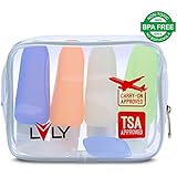 Travel Bottles &amp; Travel Size Containers for Toiletries - TSA Approved Leak Proof 3oz Silicone Travel Bottle x4 + Clear Toiletry Bag by LVLY