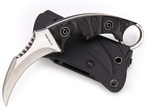 KIASLORE 1911K Tactical Knife Fixed Blade Teeth Knife D2 Curved Blade & G10 Handle for Outdoor Survival, Camping, Bushcraft and Hunting, with Sheath