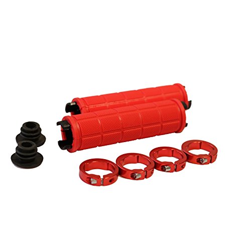 DEERU Bicycle Premium Rubber Handlebar Grip Double Lock on Grip for Mountain Bike BMX Folding Bike Anti-Slip Shockproof (Red)