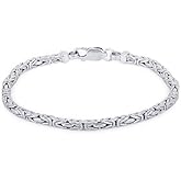 Vanbelle Sterling Silver Jewelry - Rhodium Plated with 925 Stamp - Solid Byzantine Handmade Chain Bracelet - Elegant handcrafted for Women and Men - 7.50"