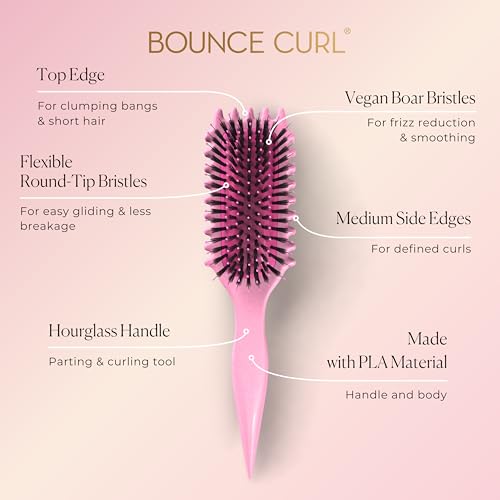 Bounce Curl Define EdgeLift Brush, 5-in-1 Tool for Effortlessly Defined Curls, Waves & Coils, Reduces Frizz - Pink