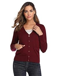 Chaqueta de punto con cuello en V para mujer, de manga larga, con botones y bolsillos