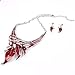 Qiyun (TM) Girl's Funky Hot Red Enamel Leaf Silver Chain Art Deco Necklace Earrings Set