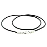 Black 2mm Leather Cord Necklace Choker Sterling Silver Clasp (16 Inches)