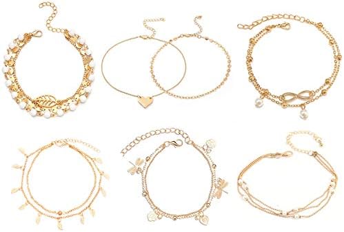 Gudukt Simple Anklet Women Charming Gold Anklet Layer Heart Infinite Beach Foot Chain Adjustable