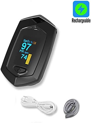 JIAX Medical Rechargeable Digital Fingertip Pulse Oximeter Blood Oxygen Saturation Meter Finger SPO2 PR Monitor, with Carrying Case & Lanyard