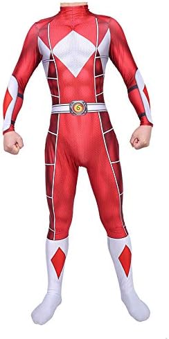 Power Ranger Costume Adult Child Disguise Jumpsuit Masquerade Cosplay Halloween Christmas Fancy Dress Props 3D Printing Party Tights,AdultRed-XXXL