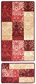 Washable Rubber Backed Non-Slip Long Small Kitchen Mats Anti-Slip Door Mat Area Rugs Set (67x120cm, Red Tiles)