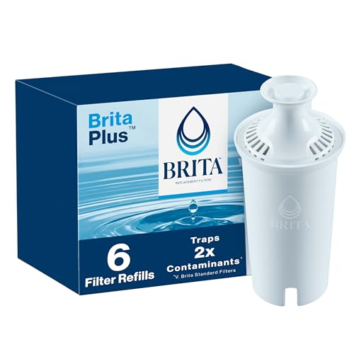 Brita Plus Water Filter, BPA-Free, High-Density Replacement Filter for Pitchers and Dispensers, Reduces 2x Contaminants*, Lasts Two Months or 40 Gallons, Includes 6 Filters Image