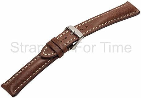 Strapped For Time 22mm Dark Brown with White Stitch Heavy Pad Vintage Calfskin Leather Watch Band