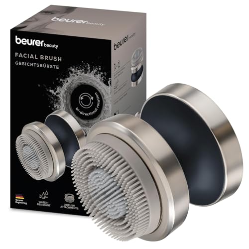 Beurer FC 59 Dual elektrische Gesichtsbürste für porentiefe Reinigung, 3 Aufsätze (Silikon, Sensitiv, Exfoliation), 2 Intensitätsstufen, wasserfest, mit Akku, Gesichtspflege-Gerät für alle Hauttypen