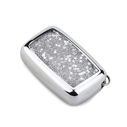 YIJINSHENG TPU Car Key Soft Plating Protection Shell Case Cover for Land Rover Jaguar Evoque,Velar,Sport,Discovery 5-Button Smart Key Remote Fob Shell Key Chains (Silver)