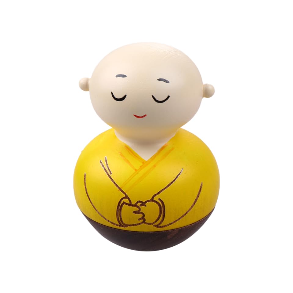 Didiseaon Wooden Tumbler Toy Buddha Monk Figurine Laughing Buddha Statue Mini Zen Monk Statue Tea Sculpture Mini Raleigh Baby Ornament for Desktop Home Office Car Dashboard Ornament Decor
