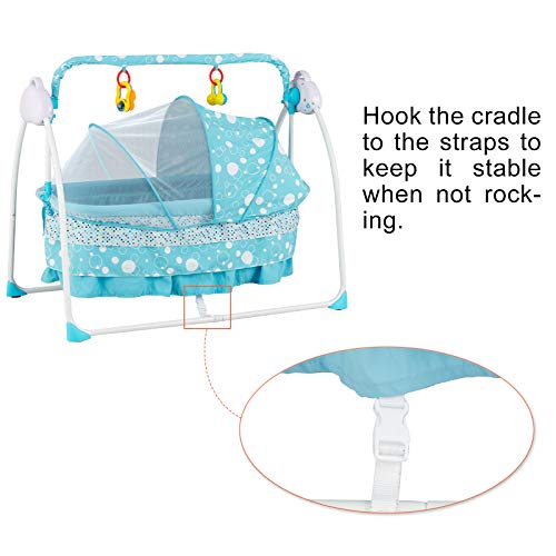 Uenjoy Rocking Multifunction Baby Swing Bed Automatic Bassinet Baby Basket with Remote Control, Music, Timing, Adjustable Speed, Blue