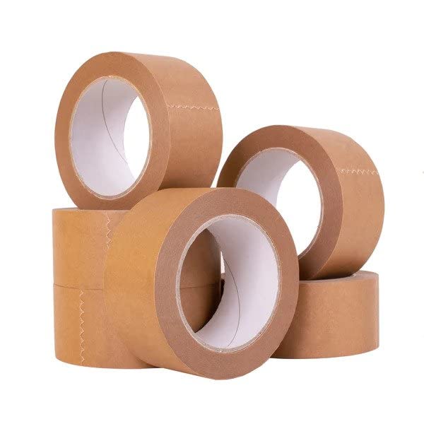 Strong Environmentally Friendly Kraft Paper Packing Tape Eco Safe Parcel 48mm x 50m Biodegradable and Recyclable Brown Tape Rolls for Moving House Packaging Cardboard Boxes Office Use Arts Crafts (6)
