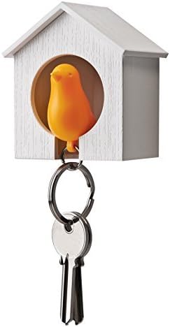 Dagne Sparrow Keyring Birdhouse Key Holder, Plastic, White/Orange