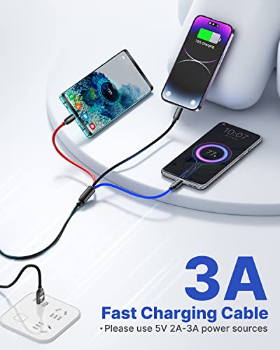 Aioneus 4ft 3-in-1 Multi Charging Cable, USB Type C, Micro USB, Lightning, Fast Charging, Compatible with iPhone 13/12/11, Samsung Galaxy S21/S20/S10/S9/S8/S7, Android Devices