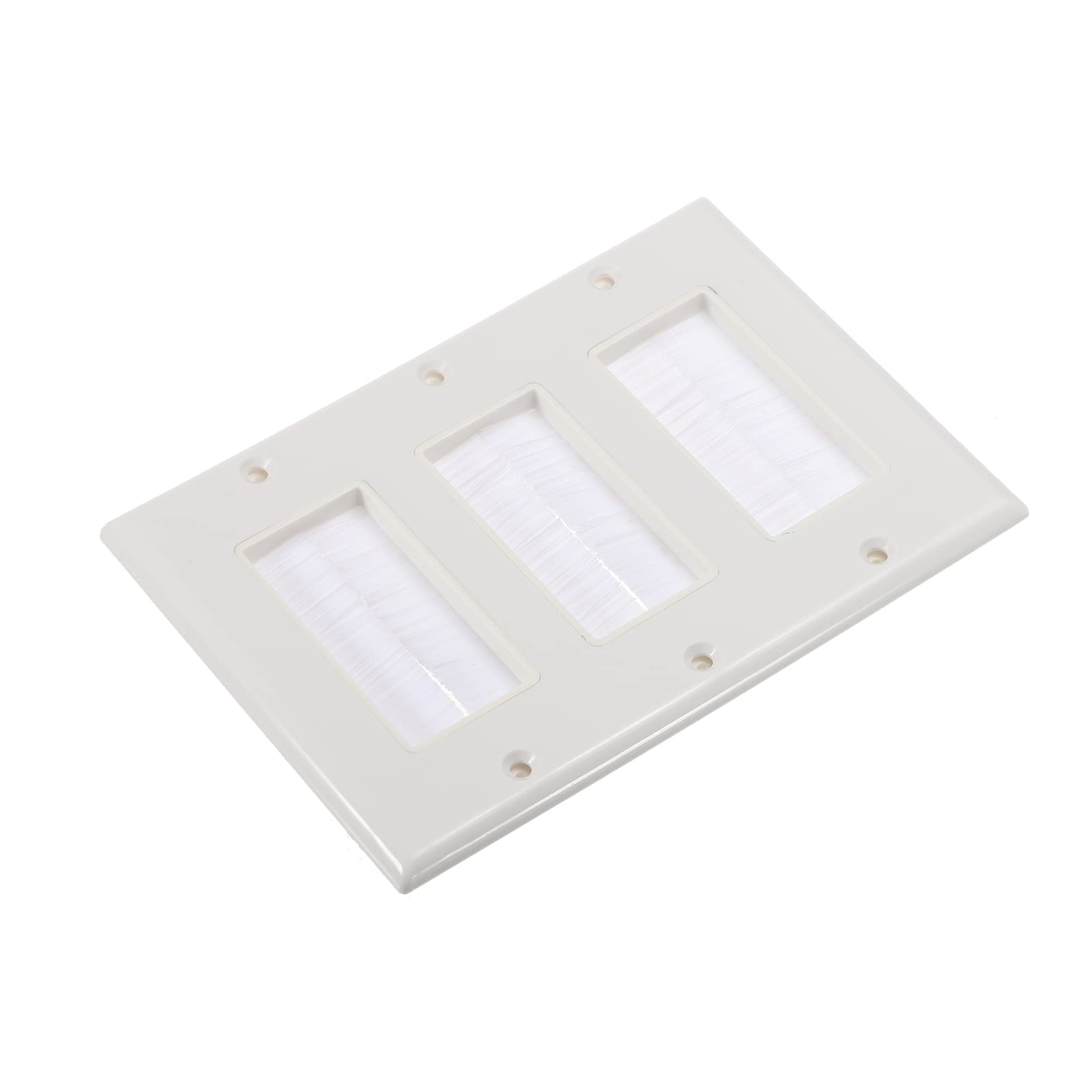 PATIKIL Brush Wall Plate Decoration Wall Panel Cable Pass Through Three Gang 163mmx114mm White for Low-Voltage Cables