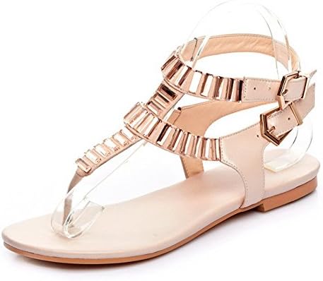 AgooLar Women's Soft Material Split Toe Low Heels Buckle Solid Sandals, Pink, 40