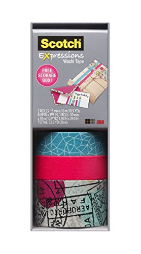 Scotch Expressions Washi Tape, Multi-Pack with Storage Box, Neon Pink, Travel, 3 Rolls (C317-3PK-TRV)