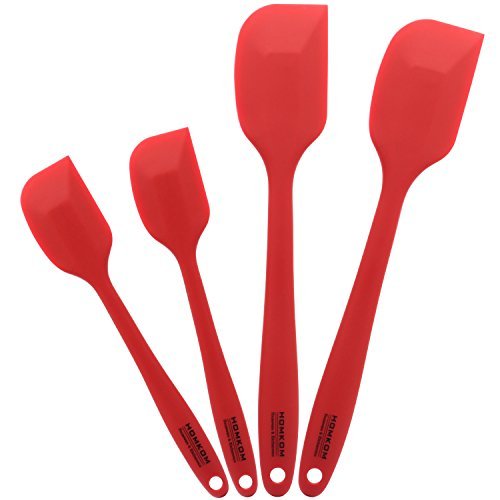 HOMKOM Silicone Spatula Scraper Set With Hygienic Solid Coating, Red (4-Pack)