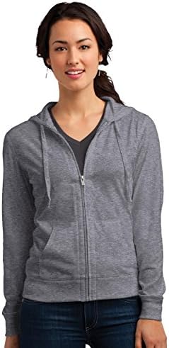 District Juniors Lightweight Jersey Full-Zip Hoodie, Dark Heather Grey, Small