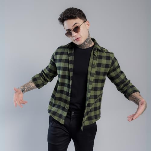 Camisa Masculina Xadrez Manga Longa Gola Italiana Ajuste Regular Confortavel Elegante