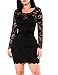 Miishare Women's Floral Lace Long Sleeve Bodycon Cocktail Party Dresses, Black, Medium