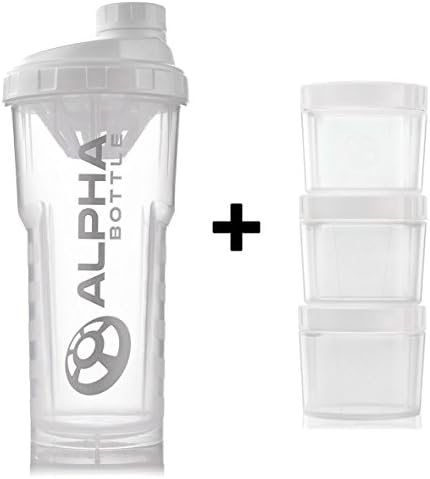 Alpha Bottle 750ml - 1L Protein Shaker and Alpha Supplement Storage Pods (Pack of 3) (White 750ml)