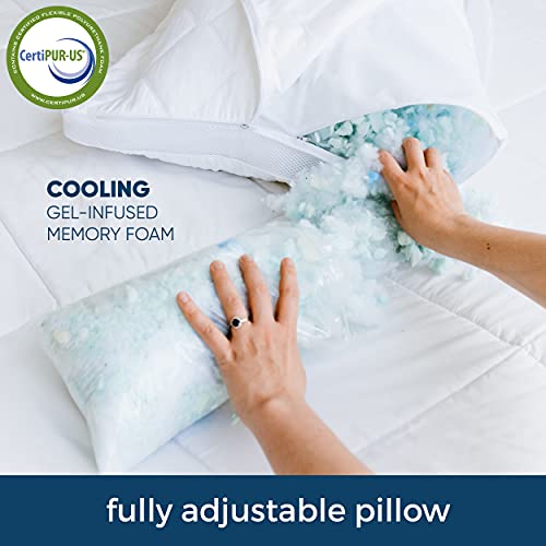 BELVOIR Cooling Shredded Memory Foam Pillow for Sleeping - 100% Cotton Hypoallergenic Cover with 3D Air Flow Mesh Gusset - Adjustable Gel-Infused Memory Foam Filling - 20 x 30 inches (50x75cm)