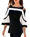 MAYFASEY Women's Black White Color Block Cutout Cold Shoulder Top Blouse Tshirt XXL