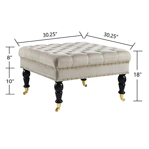 24KF Large Square Upholstered Tufted Button Velvet Ottoman Coffee Table