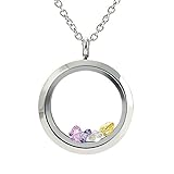 EVERLEAD Living Memory Floating Round Locket Pendant Necklace 316L Stainless Steel Toughened Glass Free Chain and Zircon