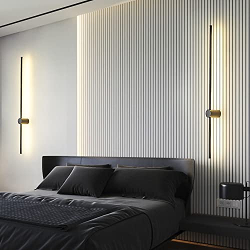 Sunsign iluminación for Pared de tira larga de luz de pared lineal LED moderna, Diseño creativo giratorio Fondo de la sala de estar Dormitorio Cabecera de cama lámpara de pared interior, 100cm-negro