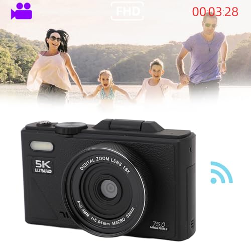 5K Digital Camera, 75MP HD 18X Zoom Autofocus Mirrorless Retro Camera with 3 Inch Screen and Smile Detection for Travel Photography
