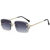 Luxury Unisex Square Rimless Gem Cut Retro 90's Hip Hop Diamond Cut Lens Purple Gradient Tint Lens Gold Wire Frame Gray Sun Glasses Frameless Rectangle Summer Shades Sunglasses For Men And Women