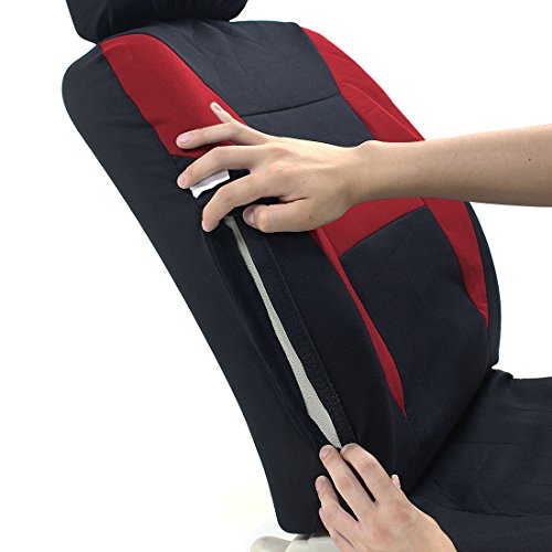 Copap 8pcs Car Seat Covers Black & Red Universal Fit for Trucks, SUVS & Vans w/Storage Bag Airbag Compatible Detachable Headrest (Black & Red)