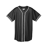 Augusta Sportswear MEN'S WICKING MESH BUTTON FRONT BASEBALL JERSEY WITH BRAID TRIM L Black/White