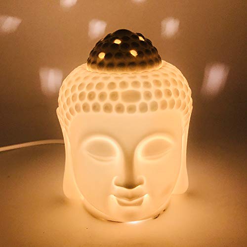 Moylor Porcelain Zen Buddha Head Status Electronic Essential Oil Warmer Scented Candle Tart Burner Night Lamp for Aromatherapy Spa Sleep Yoga - Thumbnail 2