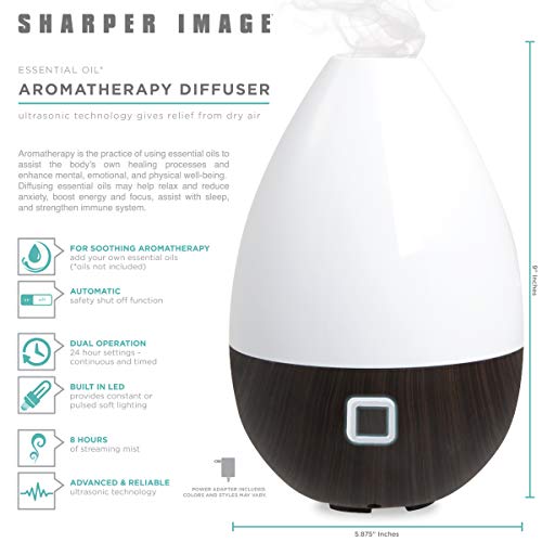 Sharper Image Essential Oil Aromatherapy Mist Diffuser 180ml Ultrasonic Air Humidifier Led 8 Or 24 Hour Operation Auto Shut Off For Home Office Spa Faux Dark Wood Base White Top