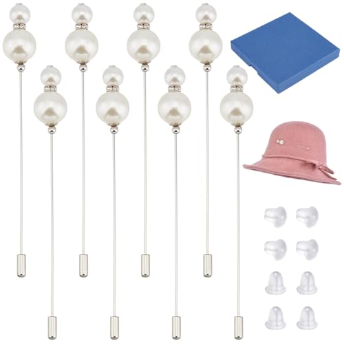 BENECREAT 8Pcs Hat Pin, White Pearl/Butterfly Vintage Safety Pins Brooches Pin Stick for Tie, Scarf, Western Cowboy Hats