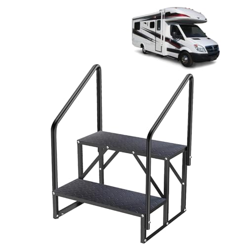 Hot Tub Steps Outdoor, 2 RV Steps with 2 Handrail and Anti-Slip Pedals ...