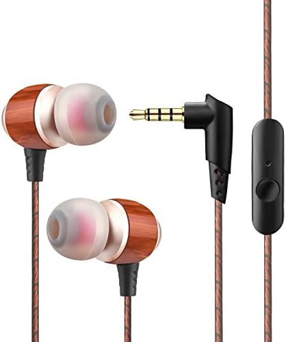 Wooden Earbuds with Mic, TMVOK in Ear Premium Stereo Headphones,Noise Cancelling Headsets with Natural Wood Housing for iPhone, Samsung and other smartphones.