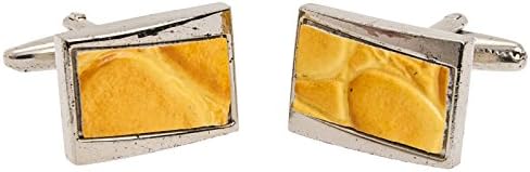 Multi-Tonal Yellow Croco Leather Inlay Silver Tone Cufflinks